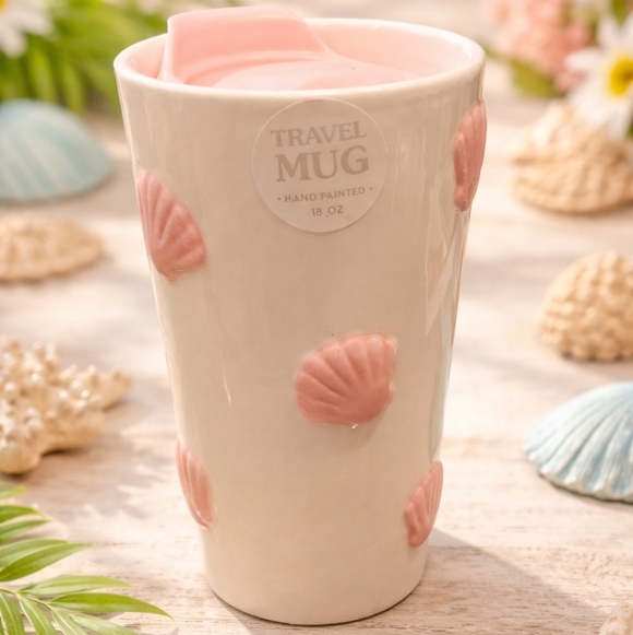 Other - 💕Hand-Painted Travel Mug with Pink Shells – 18 oz
